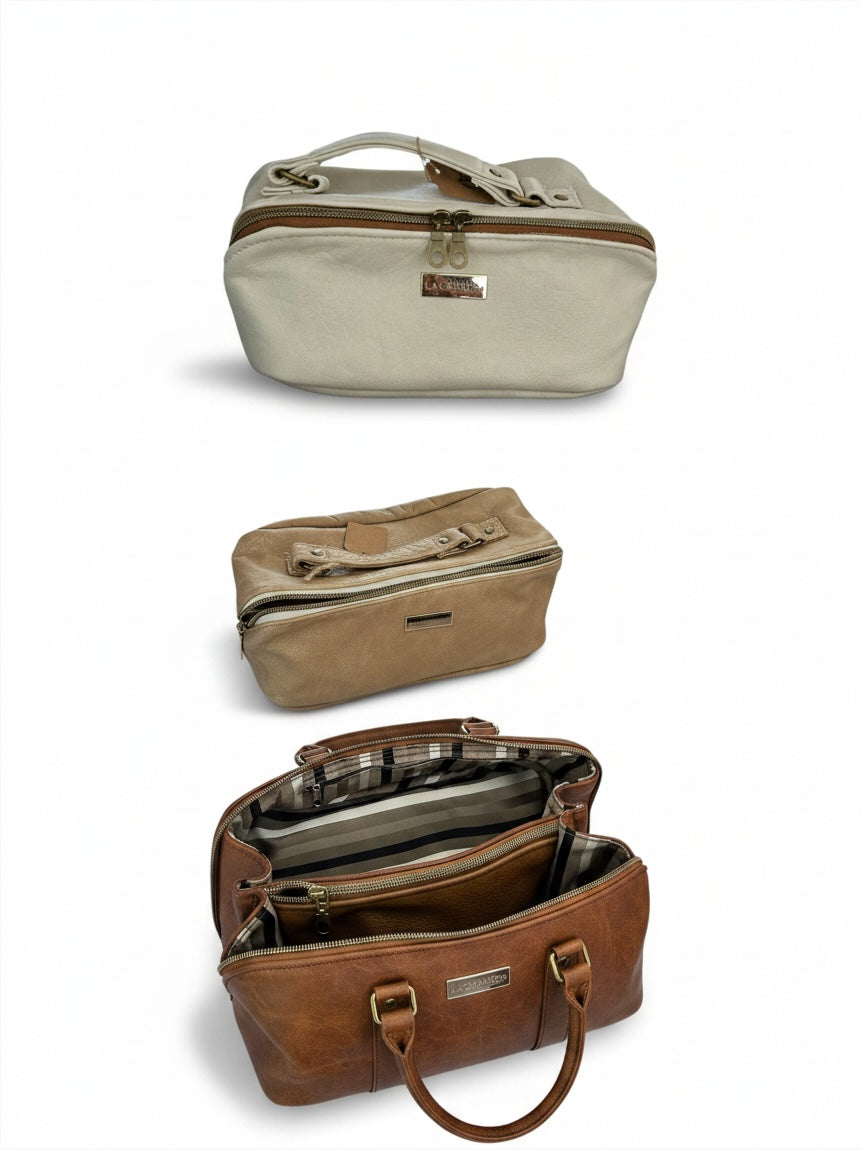 Leather cosmetics/ toiletries bags